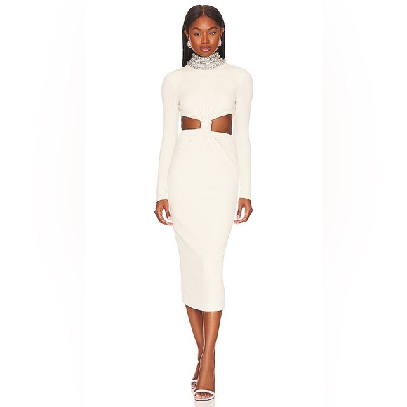 PatBO Dresses & Skirts - PatBO Cream Knit Midi Dress with Embellished Collar
